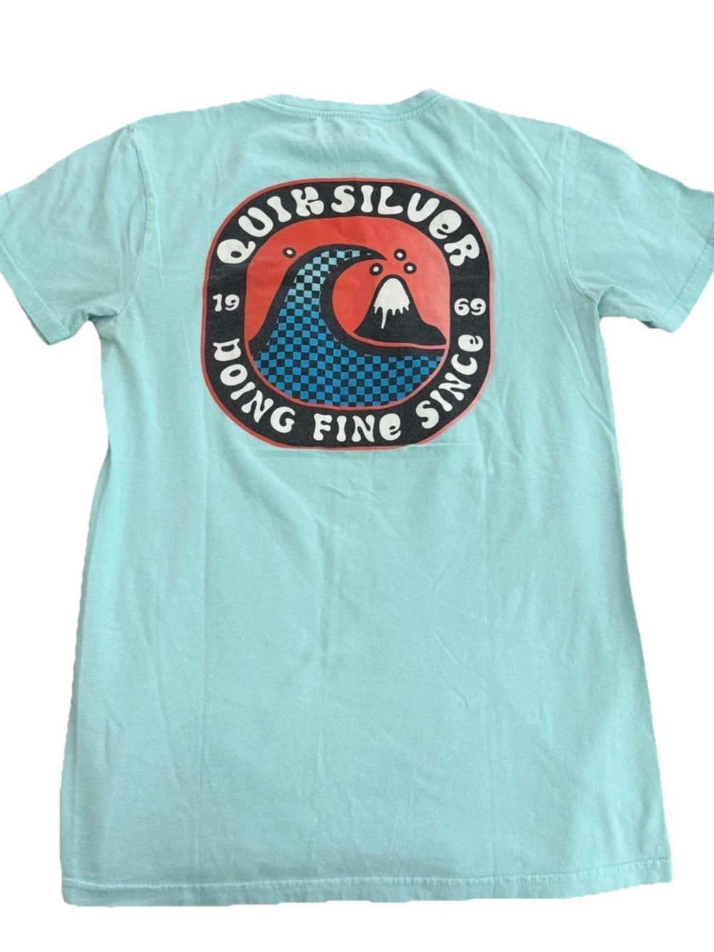 Doing Fine Since 1969 QuikSilver blue print surf skate T-shirt short sleeve - Sm